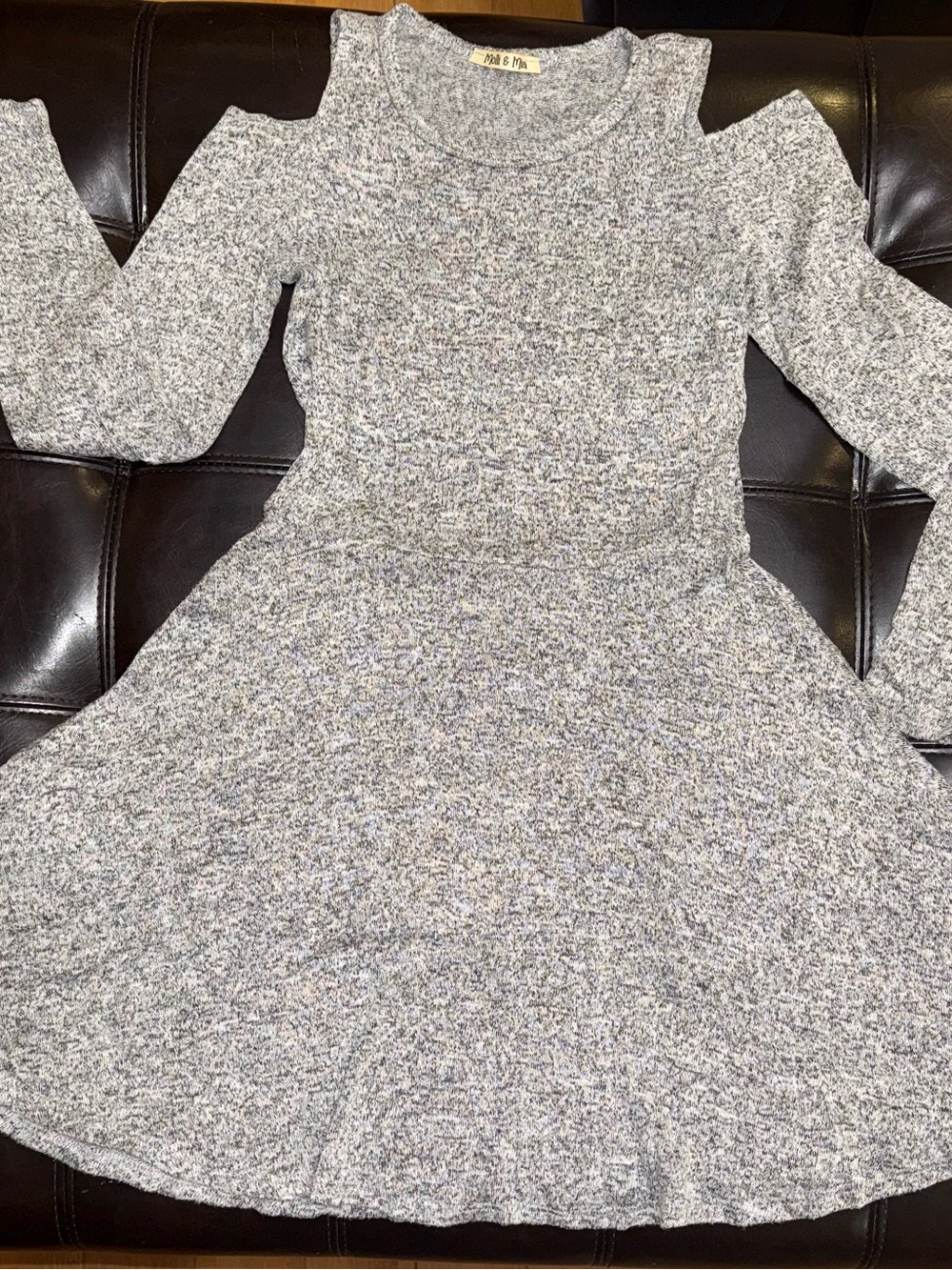 Molli And Mia Marled Gray Cold-Shoulder Knit Dress